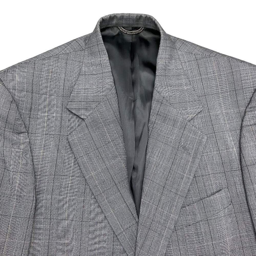 Stafford Executive Blazer Men 40 Black White Windowpane Plaid‎ Hartmarx Wool VTG
